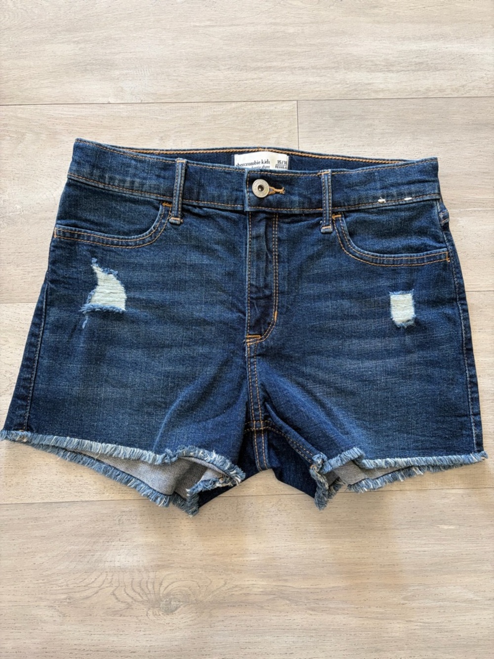 abercrombie kids Dark Blue Distressed Denim Shorts